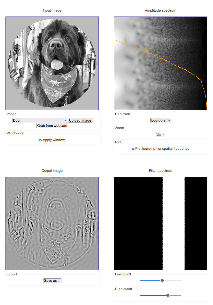 Screenshot of the image frequency spectrum analysis website