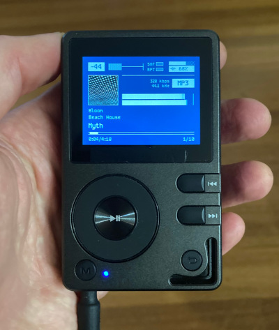 Hand holding a HiFi Walker H2 Digital Audio Player